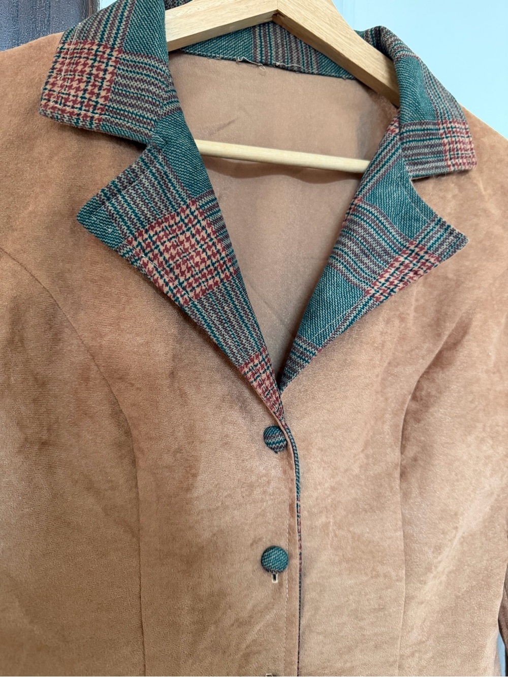 Women's Tan Suede Jacket and Skirt Kit with Plaid - Picture 2 of 4